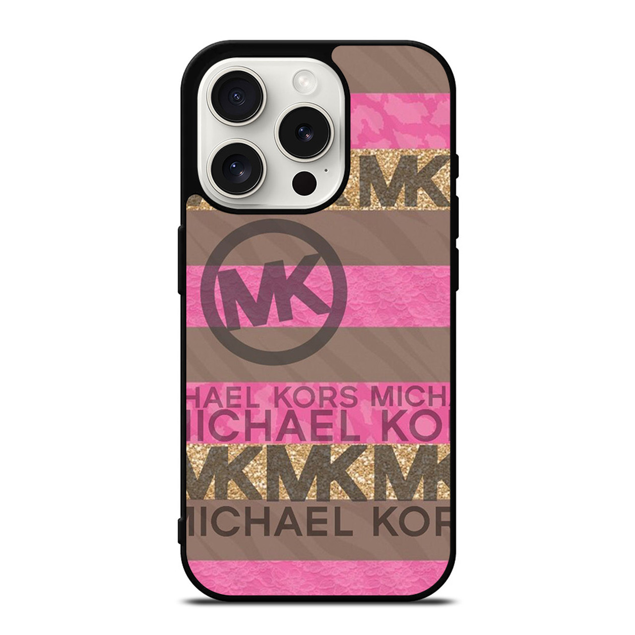 MICHAEL KORS PINK STRIP LOGO iPhone 15 Pro Case Cover